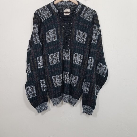 Furst of a Kind Lace Up Granpa Knit Sweater - Picture 1 of 5
